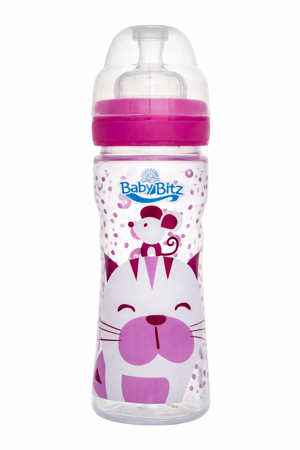 Baby Bottle Baby Bitz Polypropylene 250ml – Wide Neck – Pink & White