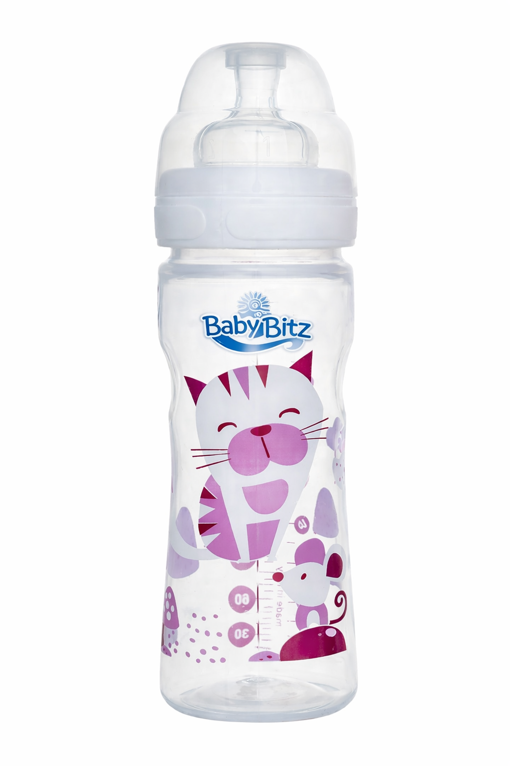 Baby Bottle Baby Bitz Polypropylene 250ml – Wide Neck – Pink & White