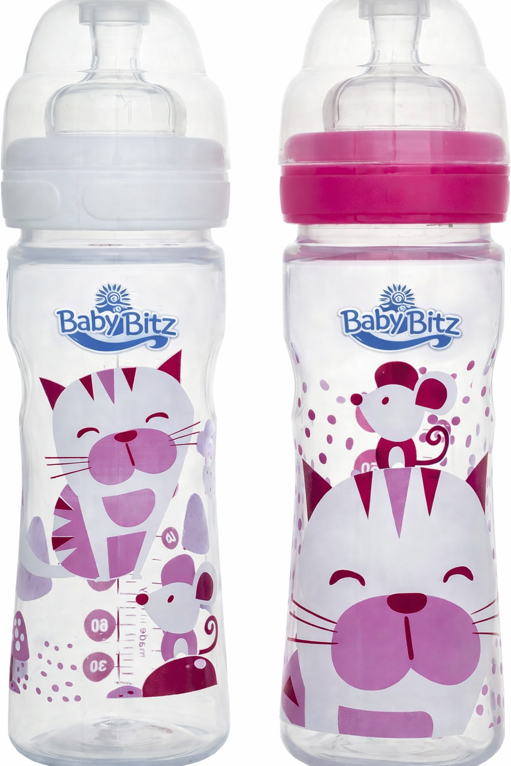 Baby Bottle Baby Bitz Polypropylene 250ml – Wide Neck – Pink & White