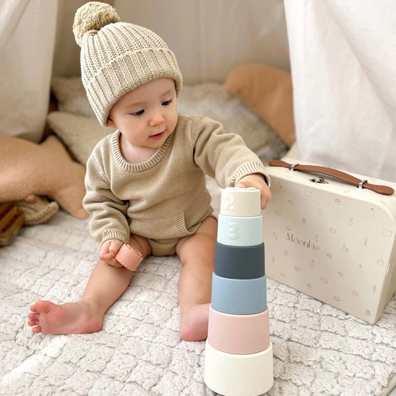 Baby Bitz Silicone Stacking Cups Set with Engraved Logo Pouch