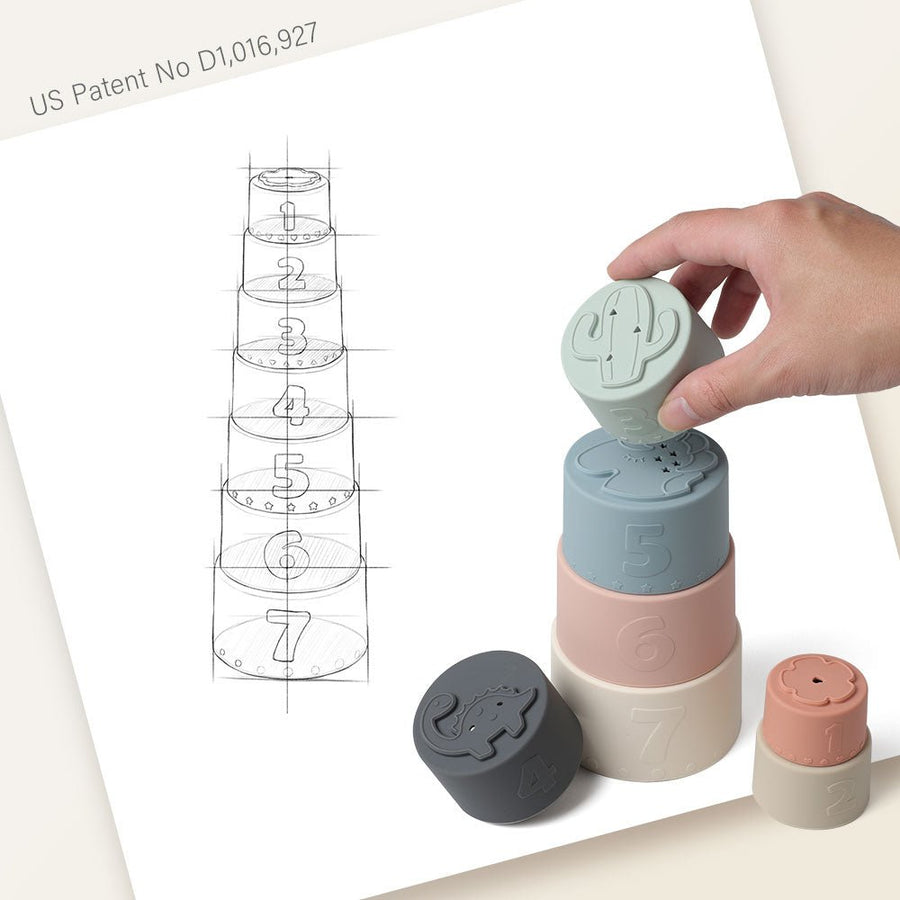 Baby Bitz Silicone Stacking Cups Set with Engraved Logo Pouch