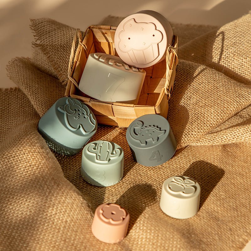 Baby Bitz Silicone Stacking Cups Set with Engraved Logo Pouch